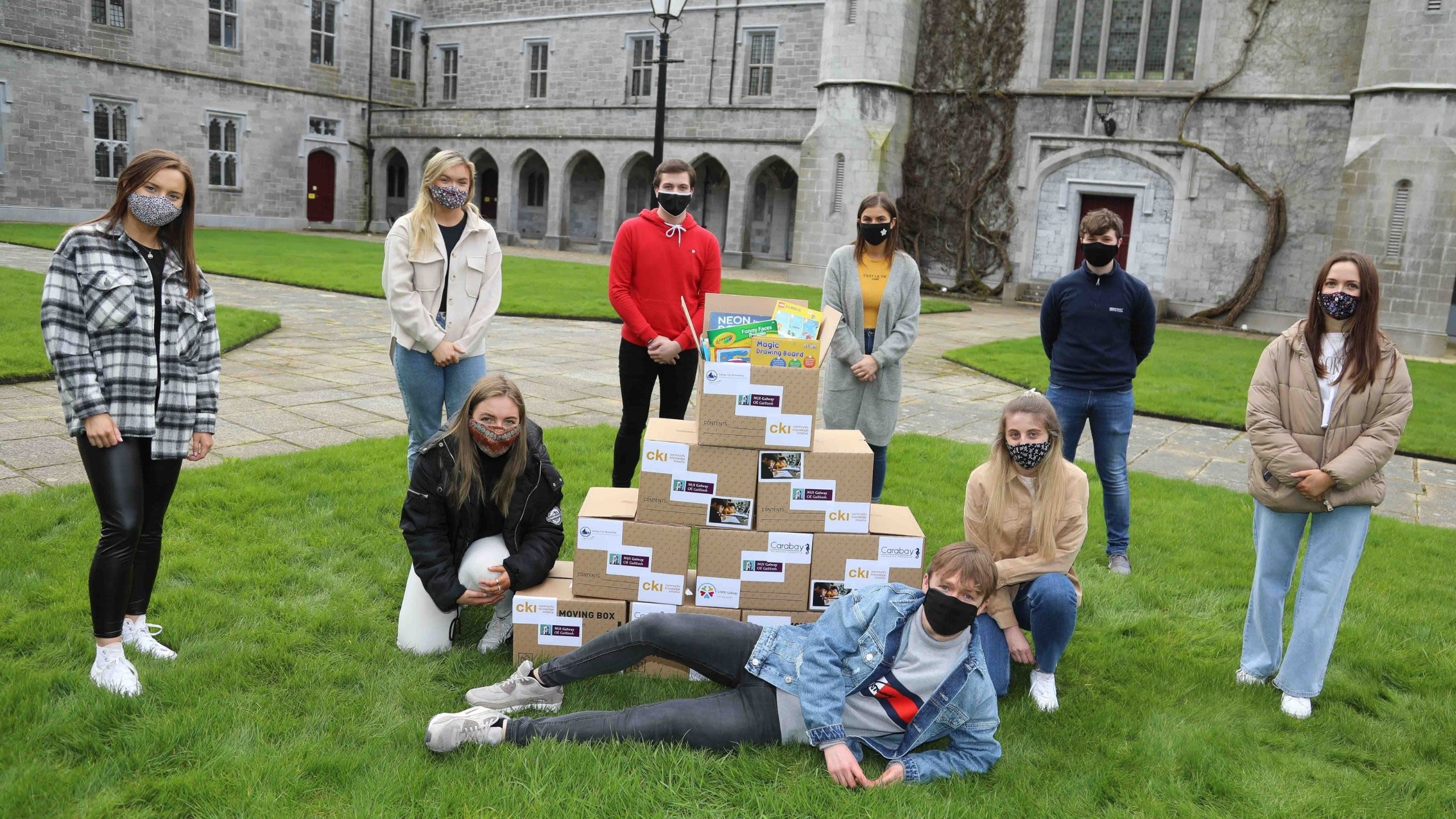 Image of 3rd year occupational therapy students with boxes ready to deliver